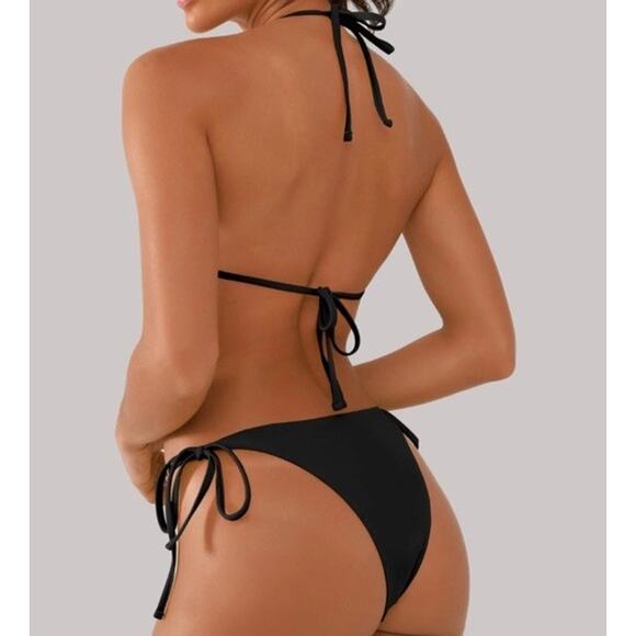 Women's Sexy 2 Piece String Triangle Bikini Bathing Suit Set Cheeky Black , XL - Picture 7 of 11